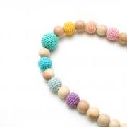 Organic pastel nursing necklace Aqua Rainbow juniper Breastfeeding necklace Babywearing necklace